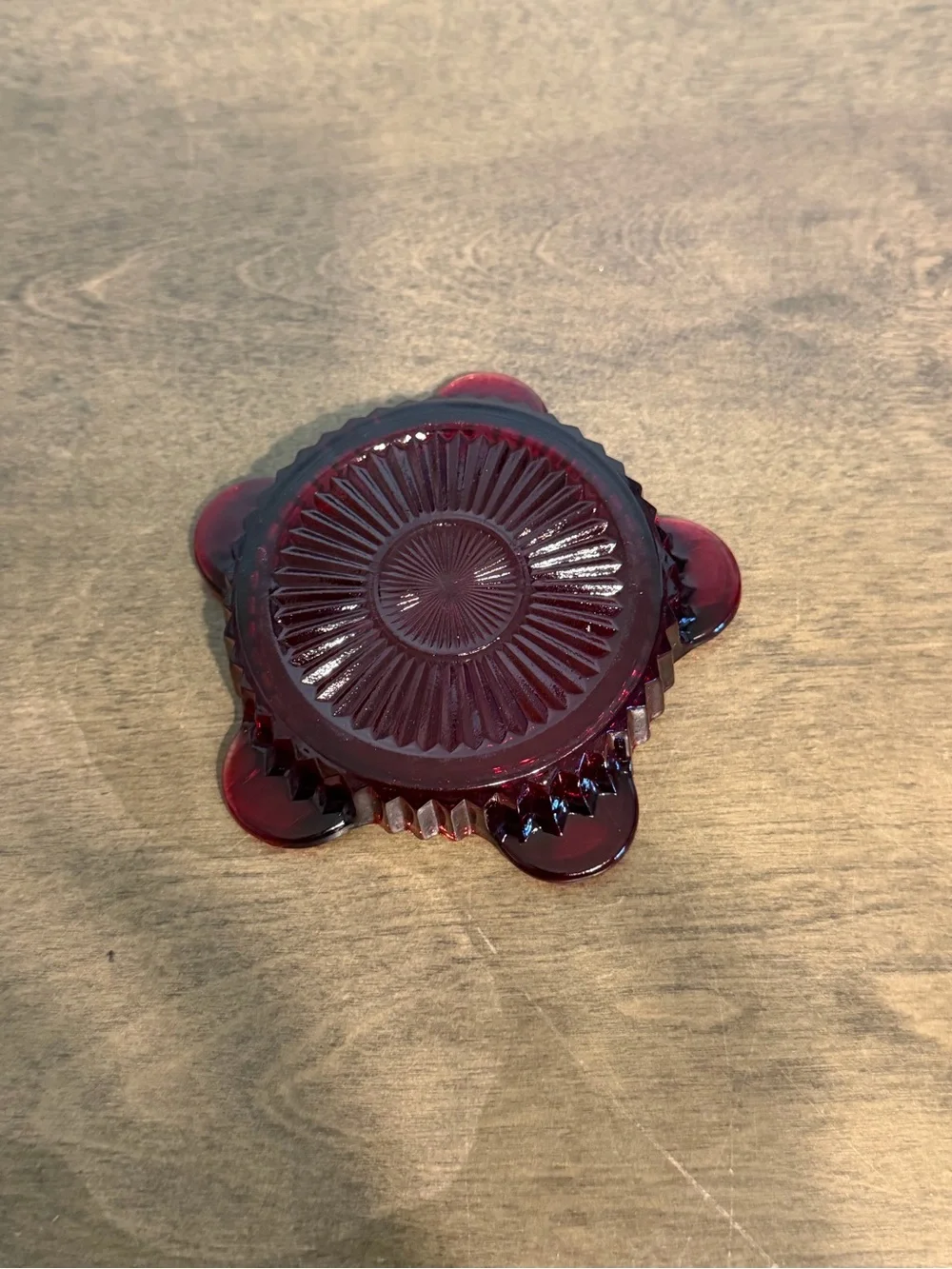 Vintage RUBY RED GLASS Ashtray-Trinket Dish-Unmarked-4